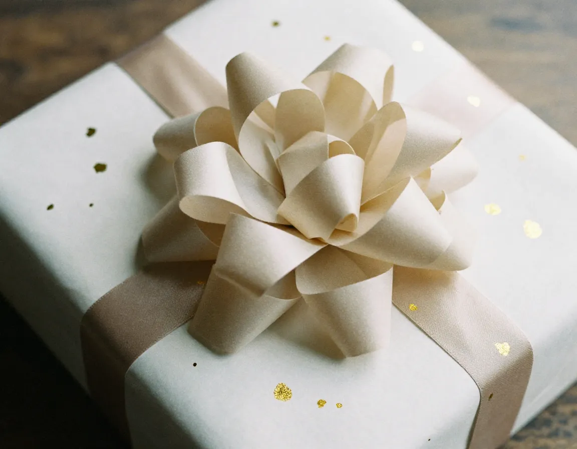 Elegant gift wrapping with purple and gold accents
